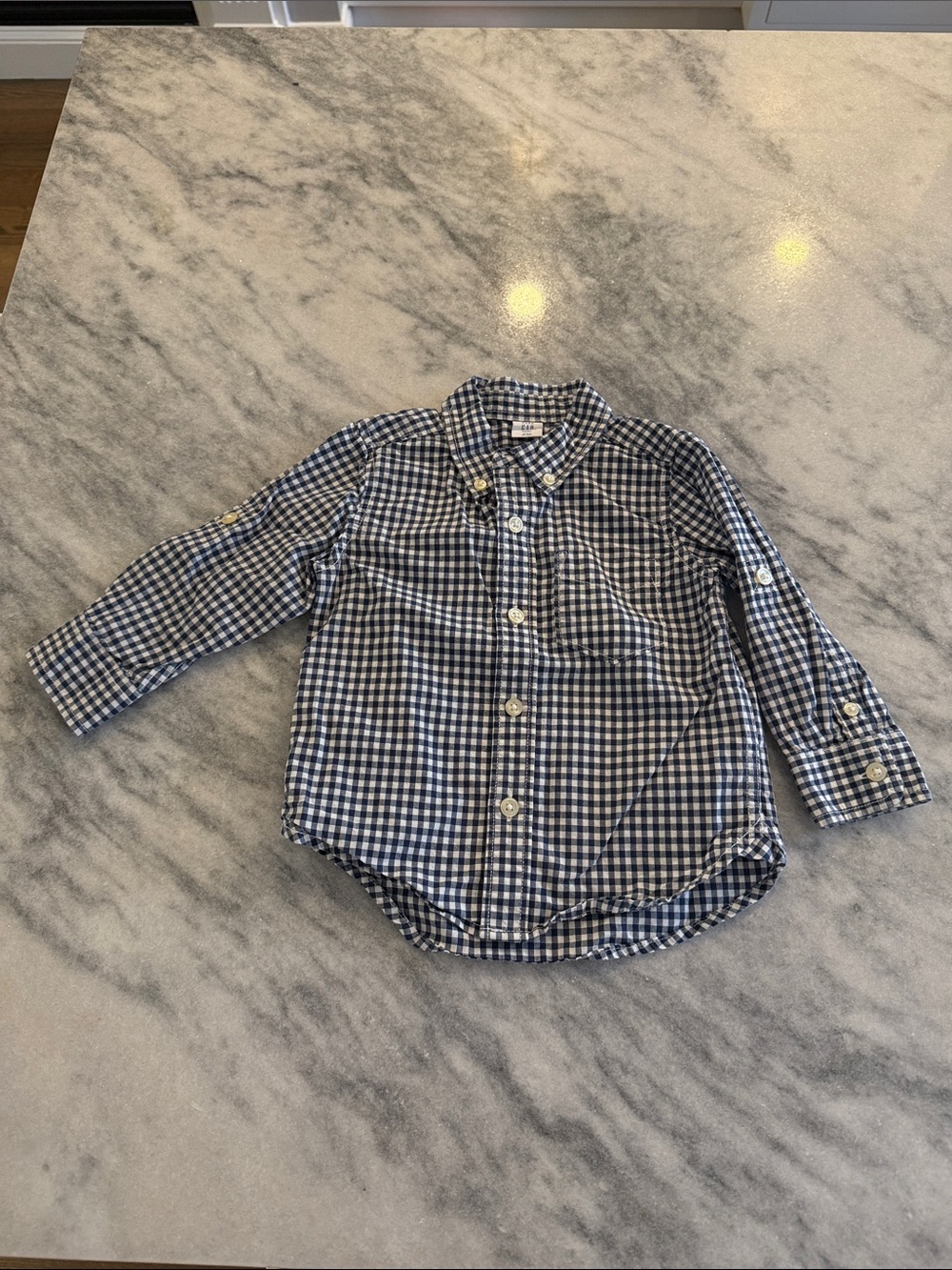 GAP Navy and White Gingham Button-Down Shirt